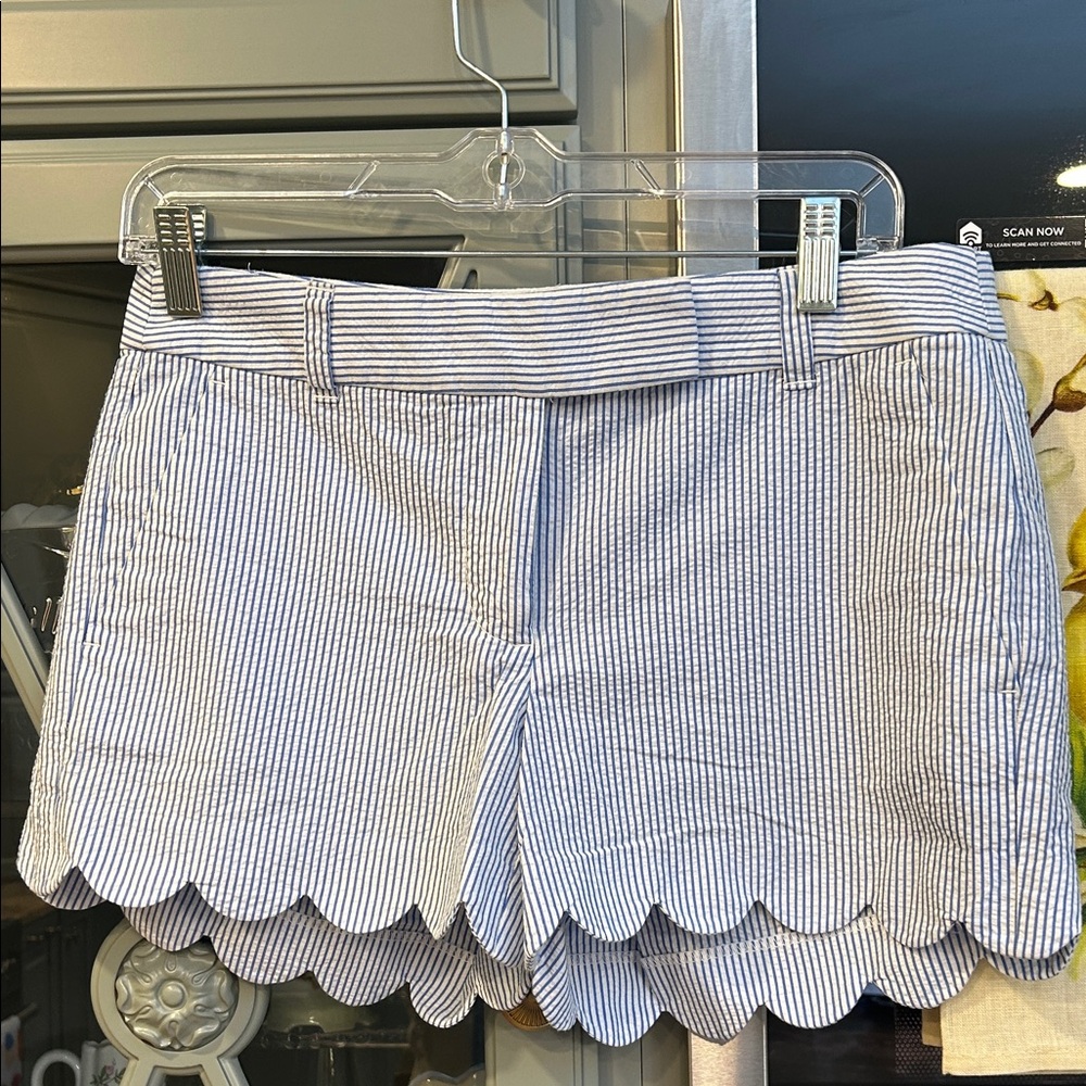 J. Crew Seersucker Blue and White Striped Shorts Size 4 Preppy Coastal